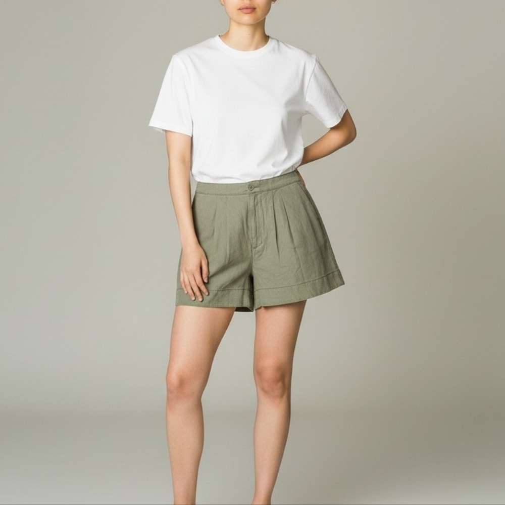 Joie Cotton Linen Pleated Shorts XL Faded Cactus Green